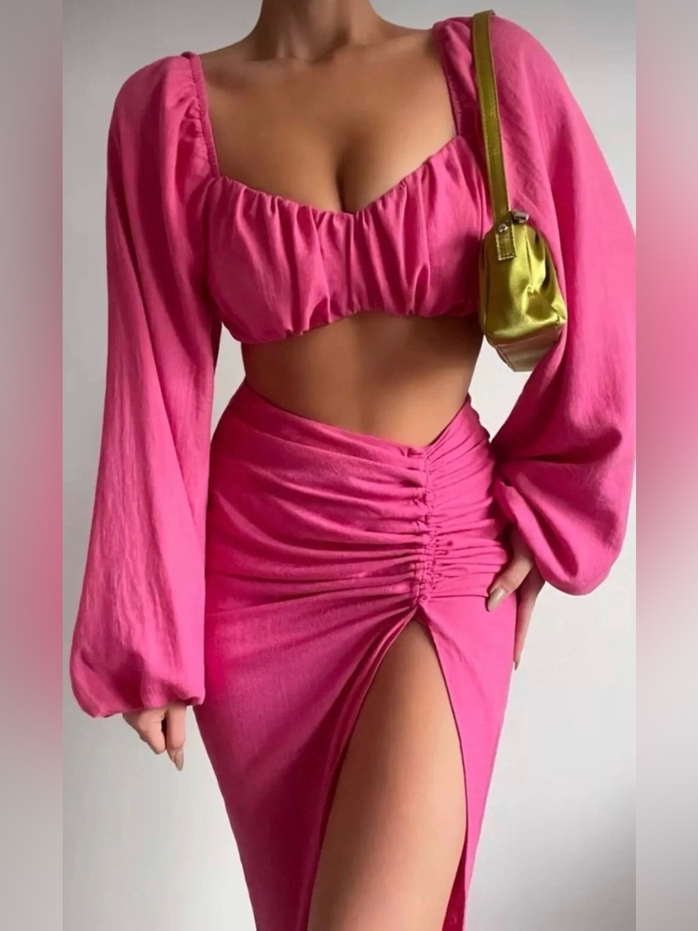 NWT Showpo. Hot Pink Shamir Crop Top & Skirt Two-Piece Set Womens Size US 4